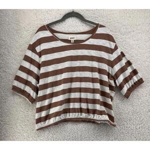 Pact Organic Cotton Striped Top XL Brown White Cropped Retro Sustainable T-Shirt